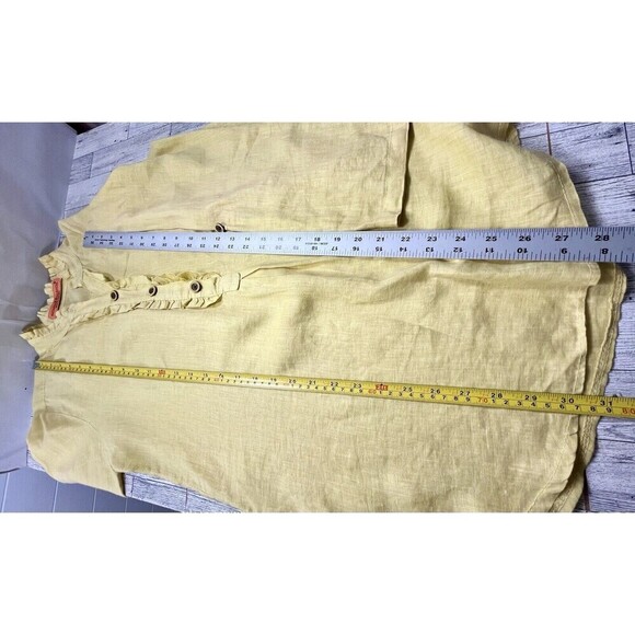 Made in Italy Tunic Top 100% LINEN Ruffle Accent Lagenlook Minimalist Large - Picture 6 of 11